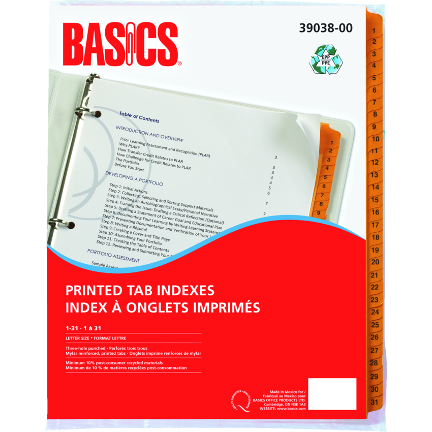 Basics® Printed Tab Indexes 1-31 Letter Yellow