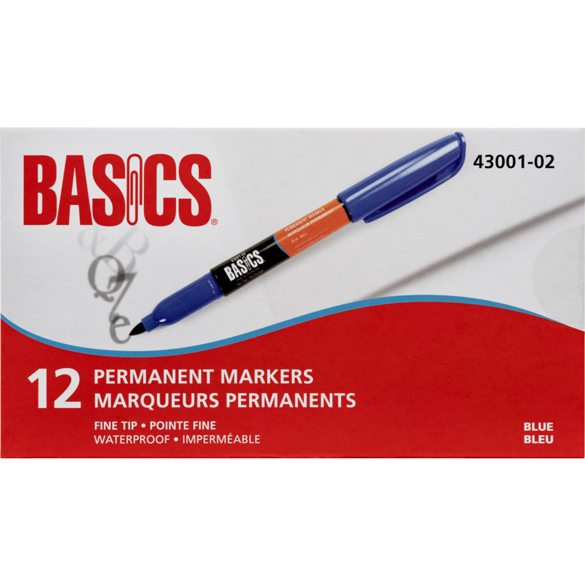Basics® Permanent Markers Pen Style Fine Tip Blue 12/box