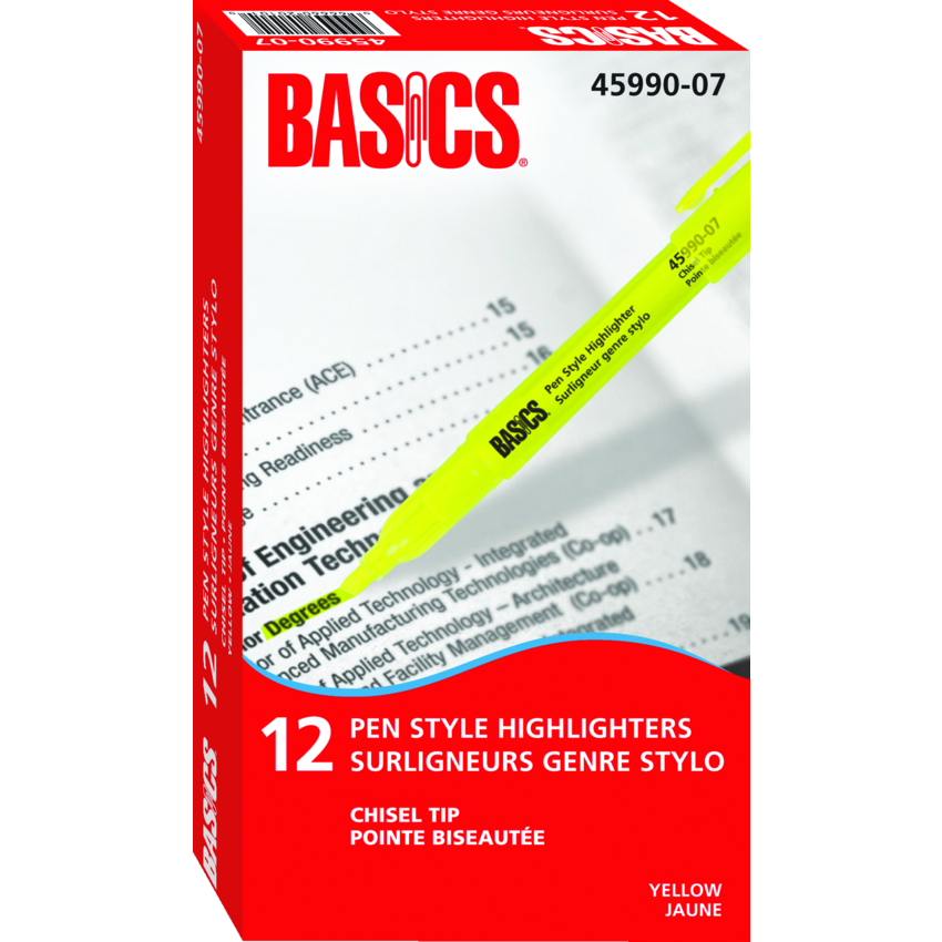 Basics® Pen Style Highlighters Yellow 12/box