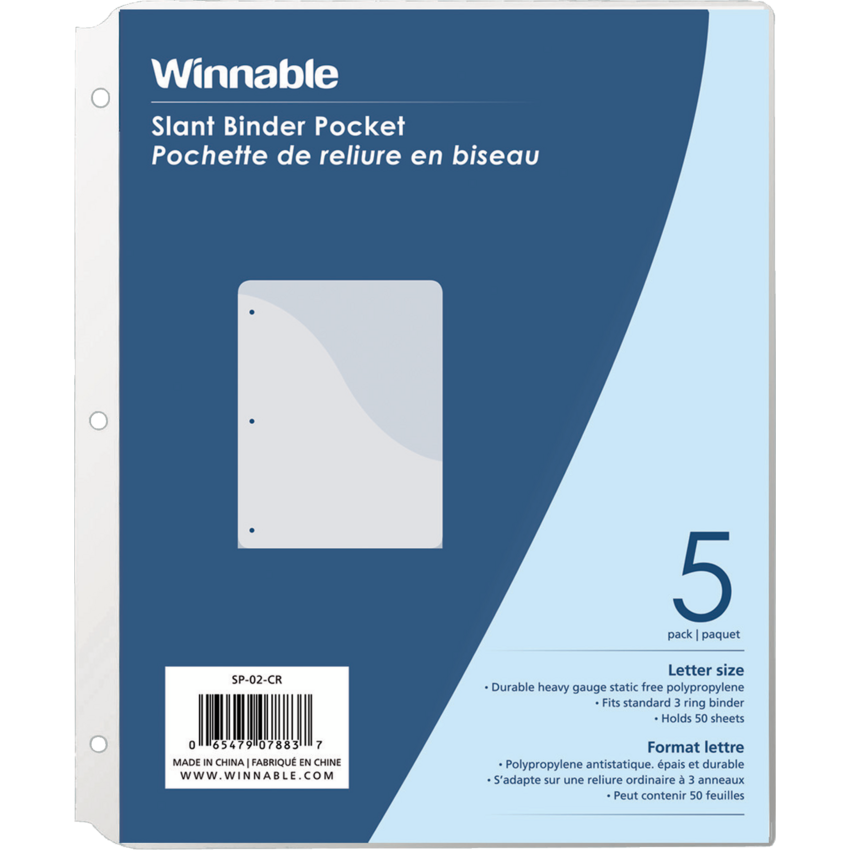 Winnable Slant Binder Pockets Clear 5/pkg