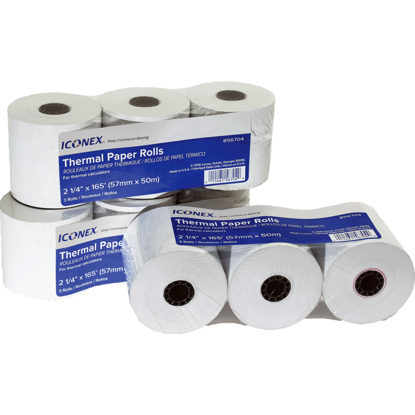 Iconex™ Calculator Thermal Paper Rolls 2-1/4"W x 2-1/2" dia. (165' L) 3 rolls/pkg