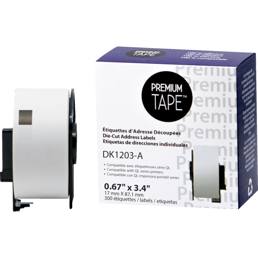 Premium Tape™ Compatible Replacement Tape Brother DK1203 43/64" x 3-13/32" 300 labels per roll Black on White