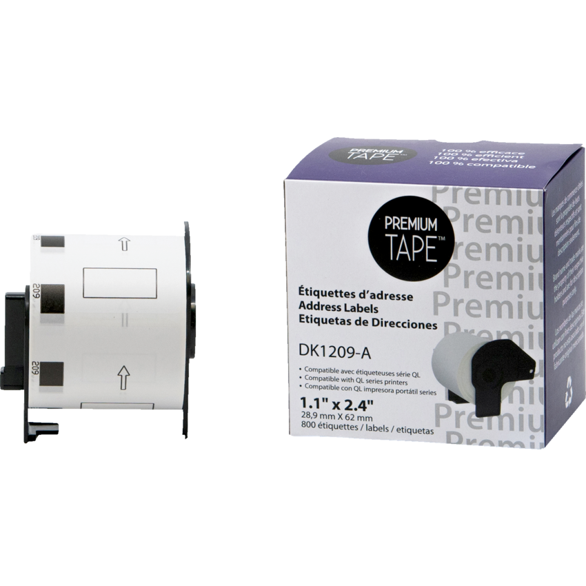 Premium Tape™ Compatible Replacement Tape Brother DK1209 1-9/64" x 2-7/16" 800 labels per roll Black on White