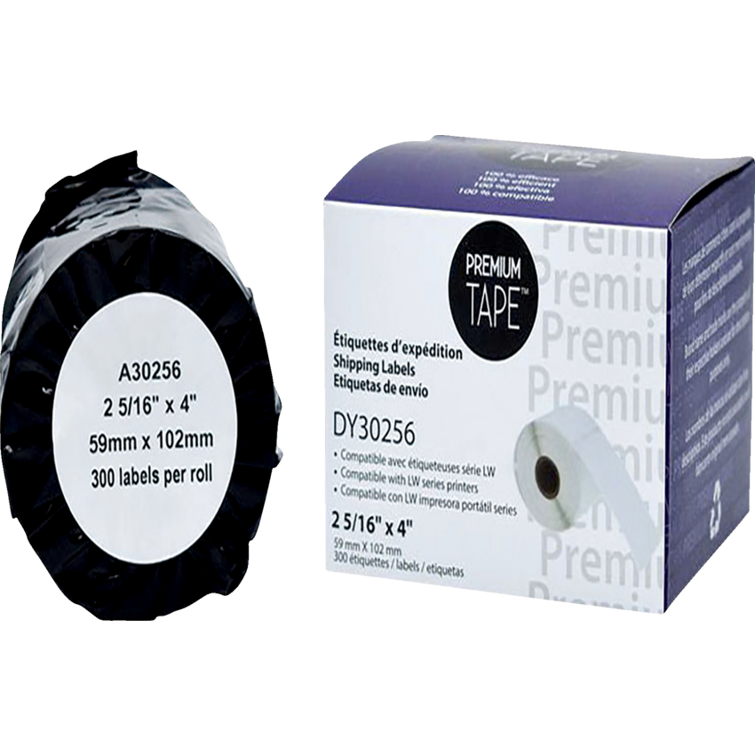 Premium Tape™ Compatible Replacement Tape Dymo 30256 2-5/16" x 4" 300 labels per roll Black on White