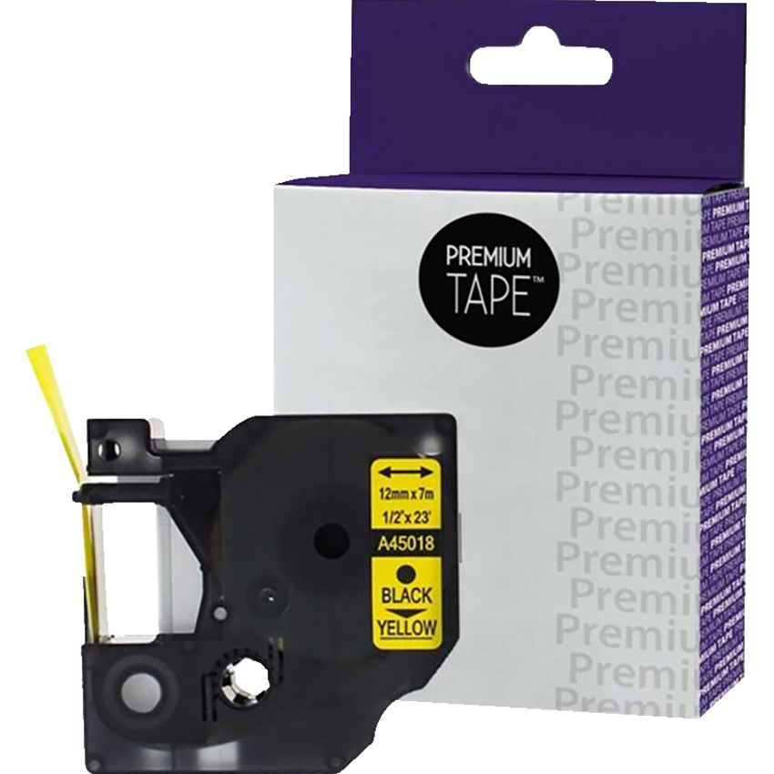 Premium Tape™ Compatible Replacement Tape Dymo A45018 1/2" x 23' Black on Yellow