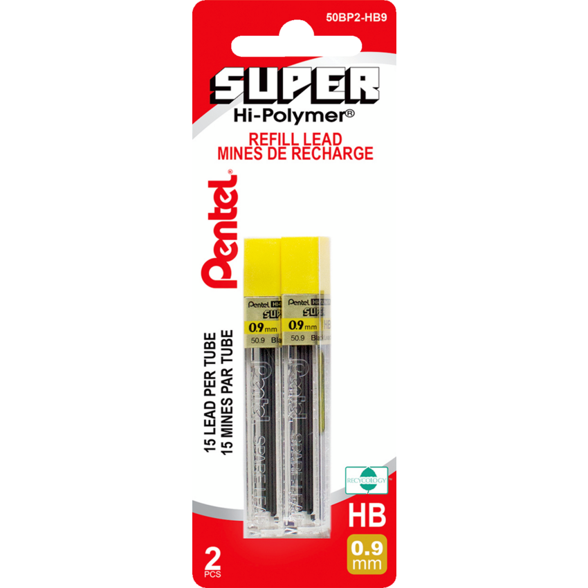 Pentel® Super Hi-Polymer® Pencil Leads HB 0.9 mm 2 tubes/pkg