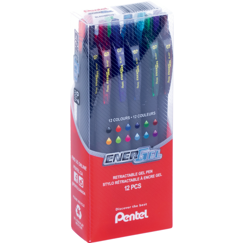 Pentel® EnerGel® Retractable Gel Pens 0.7 mm Assorted Colours 12/pkg