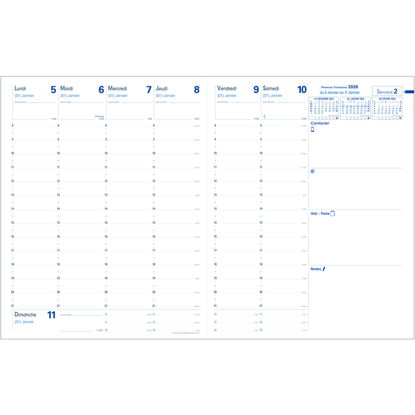 Quo Vadis President Weekly Diary Refill 10-3/4" x 8-1/4" French