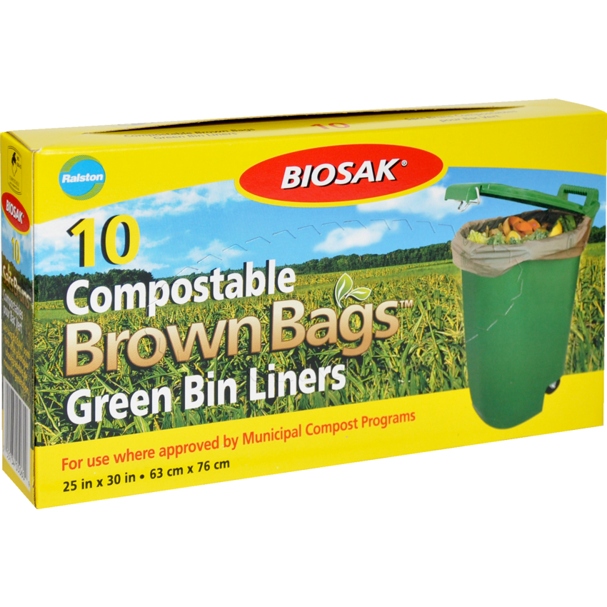 Ralston Biosak® Compostable Brown Bags Green Bin Liners 25" x 30" 10/box