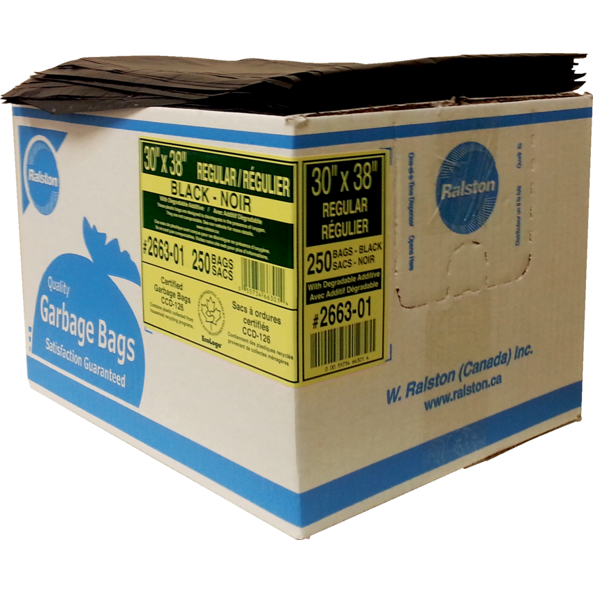 Ralston 2600 Series EcoLogo™ Industrial Garbage Bags Regular 30" x 38" Black 250/ctn