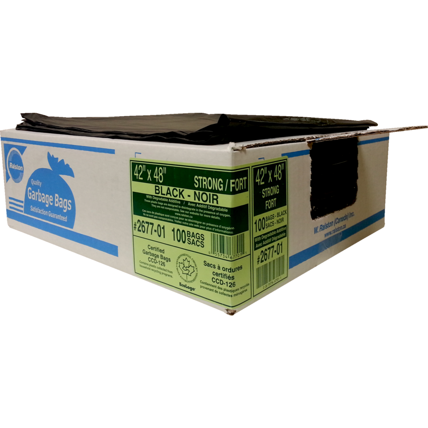 Ralston 2600 Series EcoLogo™ Industrial Garbage Bags Strong 42" x 48" Black 100/ctn