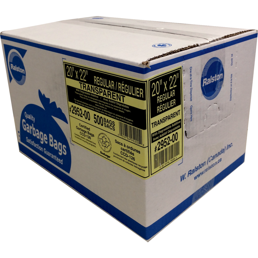 Ralston 2900 Series EcoLogo™ Industrial Garbage Bags Regular20" x 22" Clear 500/ctn