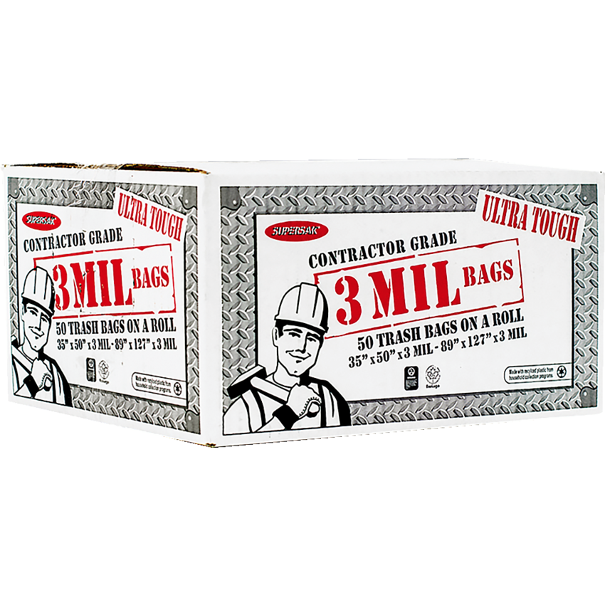 Ralston Supersak® Contractor Garbage Bags 35" x 50" Black 50 bags/box