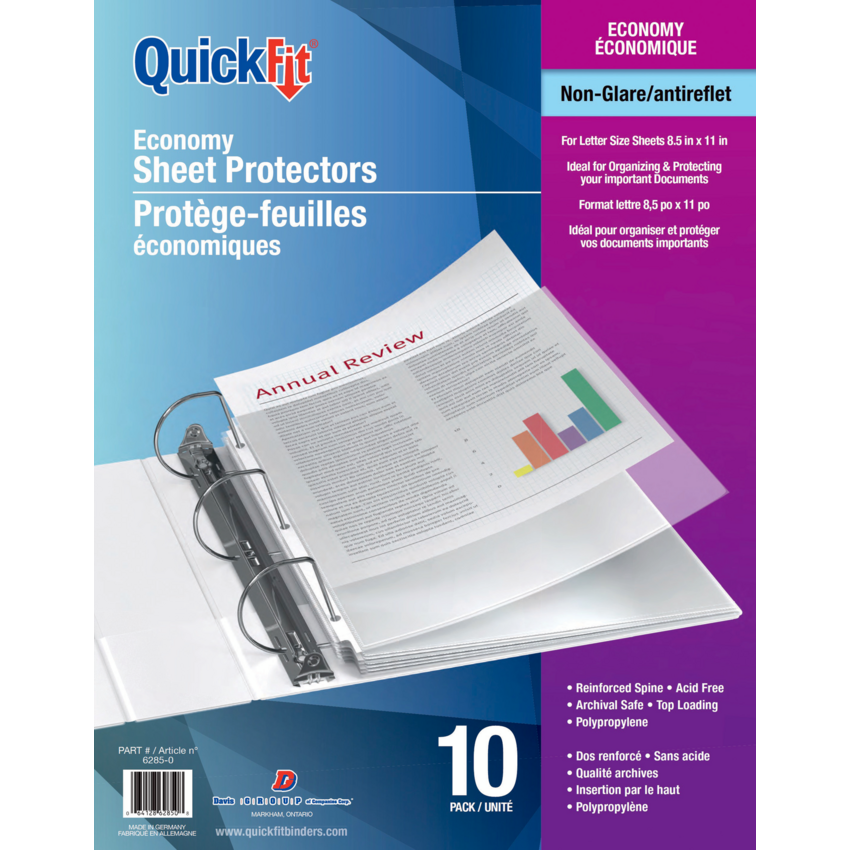 Davis Group QuickFit® Non-Glare Sheet Protectors 2 mil Letter Size 10/box