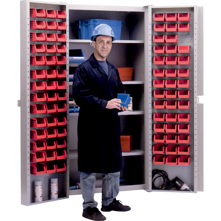 Kleton® Deep Door Combination Cabinet 4 Shelf Grey w/Red Bins