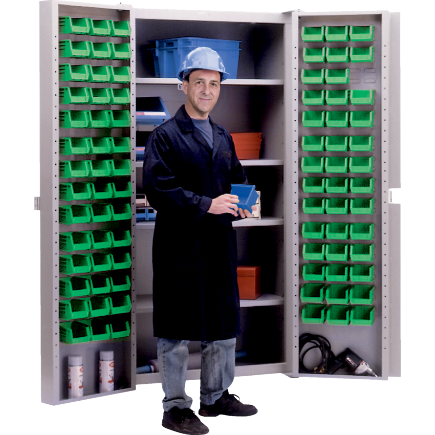 Kleton® Deep Door Combination Cabinet 4 Shelf Grey w/Green Bins