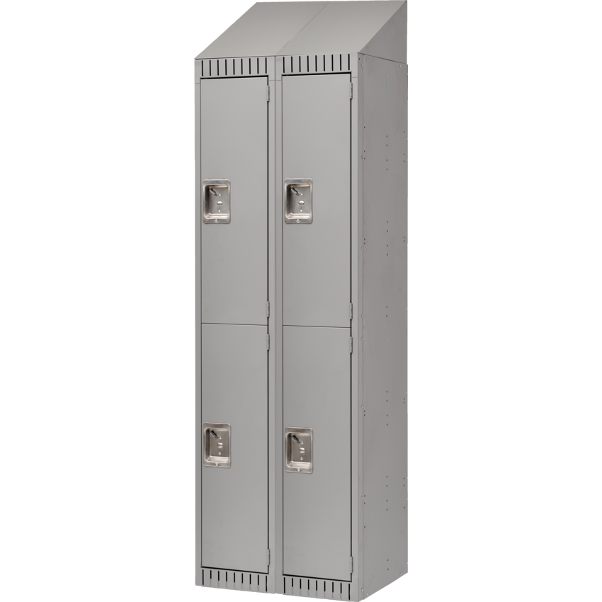 Kleton® RTA Steel Locker Double w/Slope Top Bank of 2 Grey