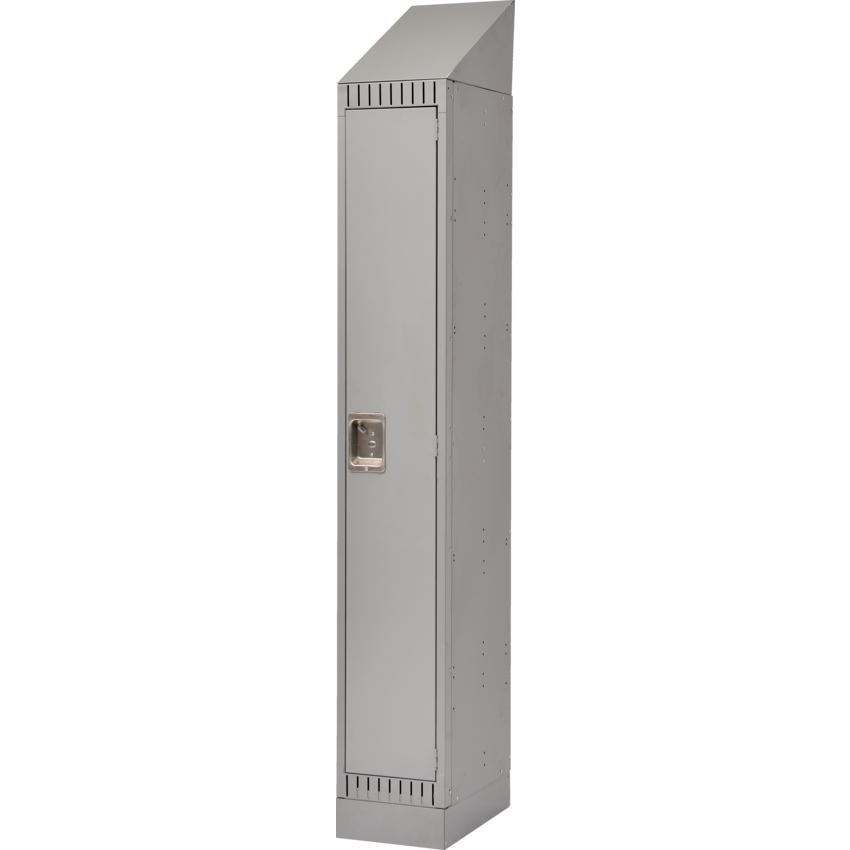 Kleton® RTA Steel Locker Single w/Slope Top & Recessed Base Bank of 1 Grey