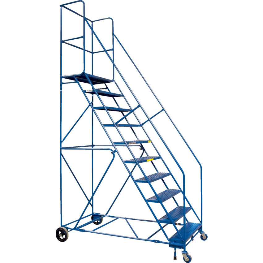 Kleton® Rolling Step Ladder w/Handrails 10-Step