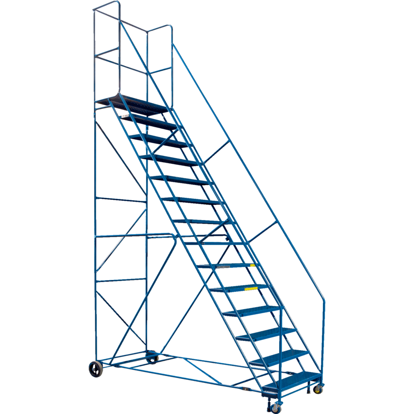 Kleton® Rolling Step Ladder w/Handrails 14-Step