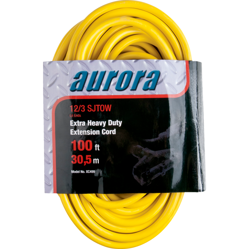 Aurora Tools® Outdoor Vinyl Triple Tap Extension Cord with Light Indicator 100' Yellow