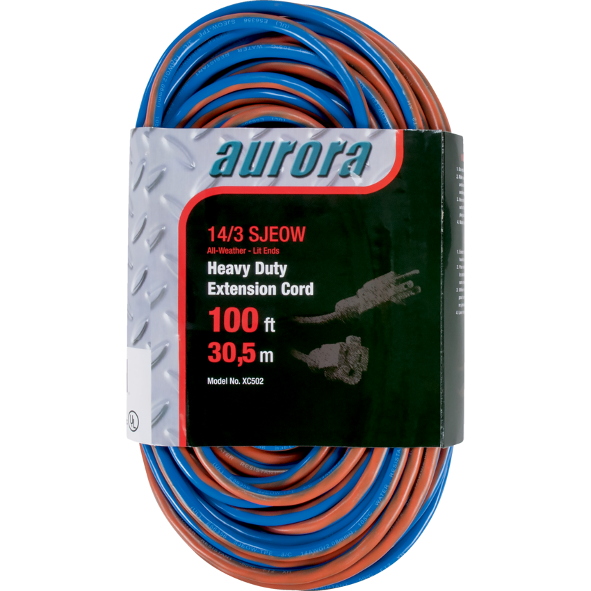 Aurora Tools® All Weather TPE-Rubber Extension Cord with Light Indicator 100' Blue/Orange