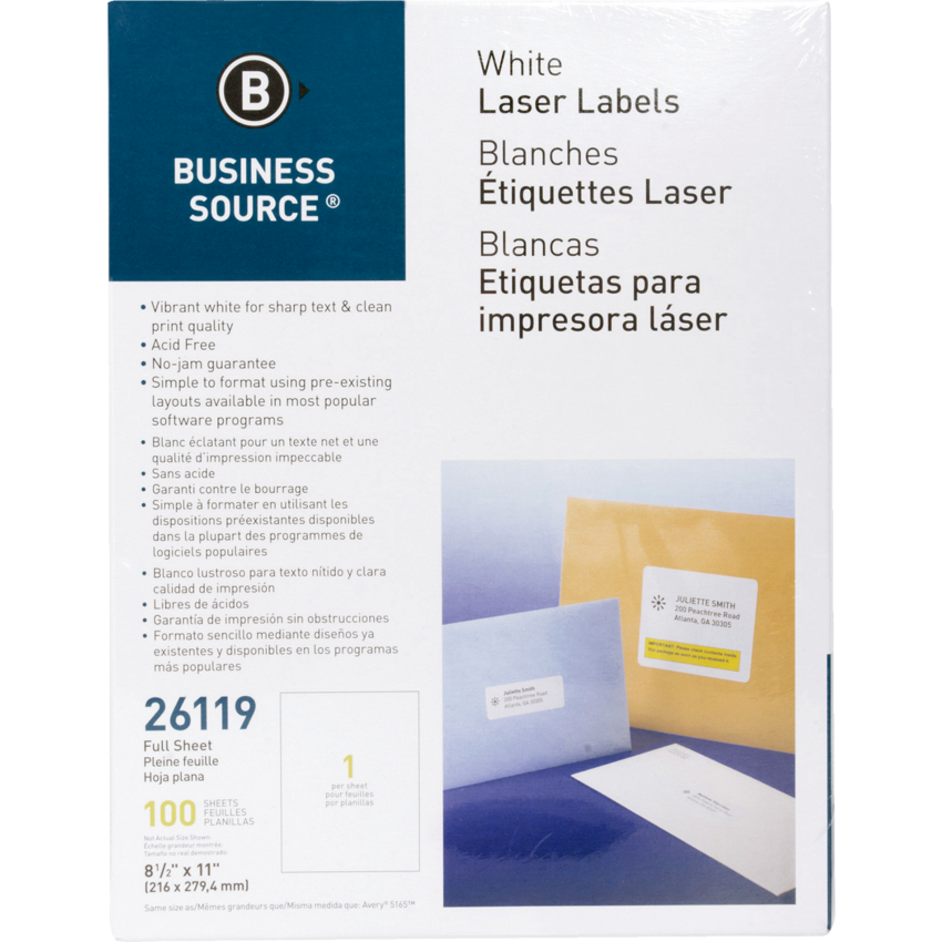 Business Source® Address Labels 8-1/2" x 11" (100 Labels) 100 sheets/pkg
