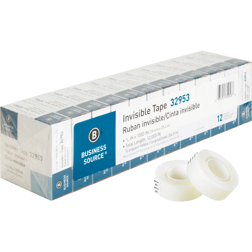 Business Source® Premium Invisible Tape 3/4" Clear 12/pkg