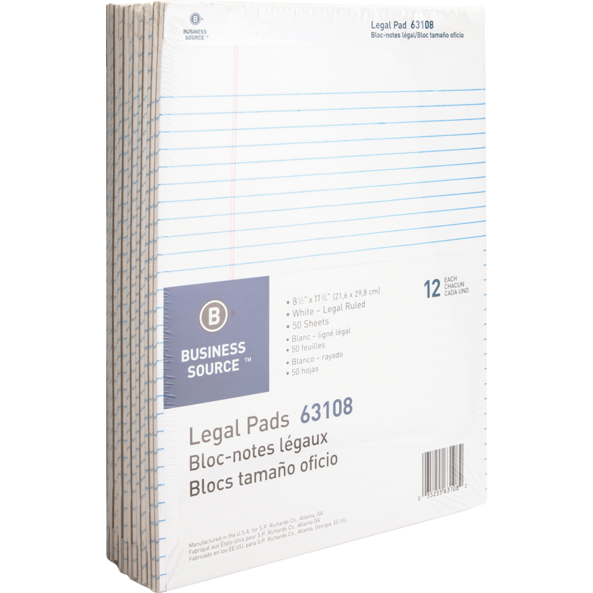 Business Source® Writing Pads Ruled 8-1/2" x 11-3/4" 50 sheets per pad 12 pads/pkg