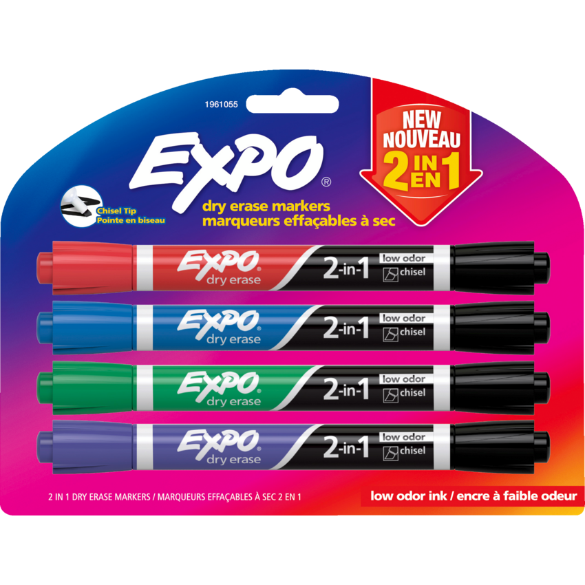 Expo® 2-in-1 Dry Erase Markers Chisel Tip Assorted Buisness Colours 4/pkg