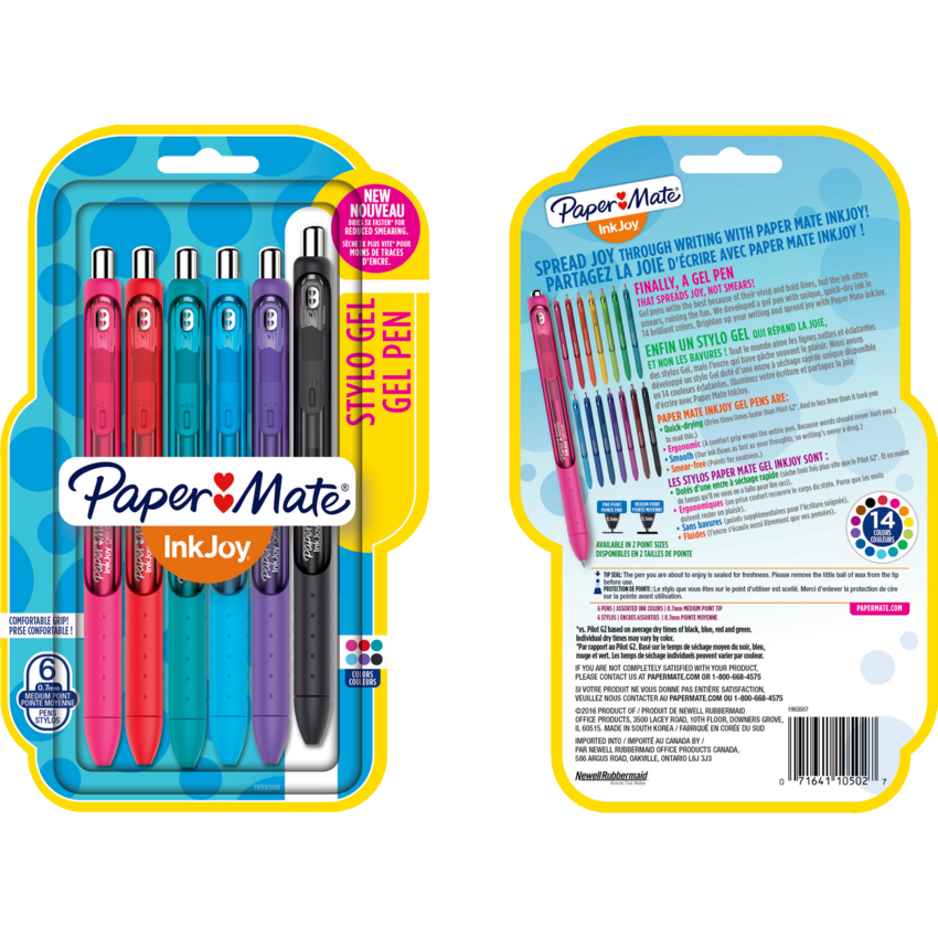 Paper Mate® Inkjoy® Retractable Gel Pens 0.7 mm Assorted Colours 6/pkg