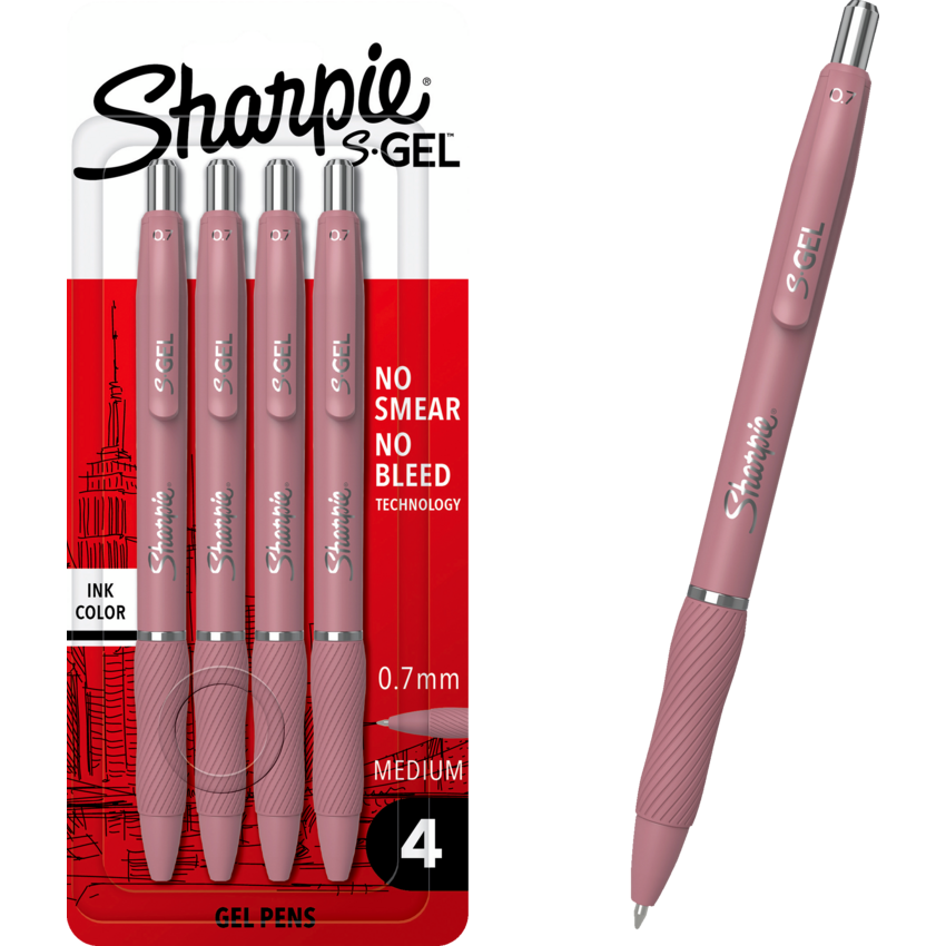 Sharpie® S-Gel® Fashion Retractable Pens 0.7 mm Pink Dusk Barrel Black Ink 4/pkg