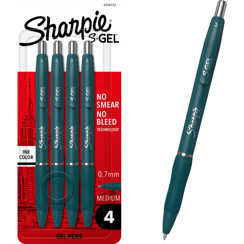 Sharpie® S-Gel® Fashion Retractable Pens 0.7 mm Green Barrel Black Ink 4/pkg