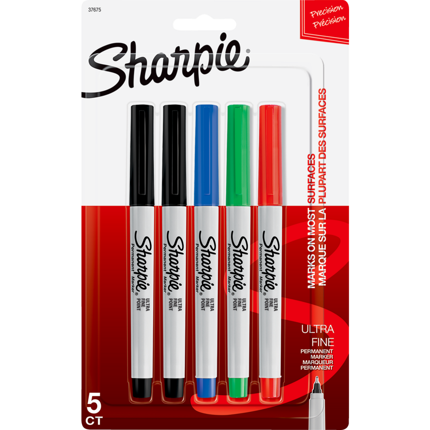 Sharpie® Ultra Fine Permanent Markers Assorted Colours 5/pkg