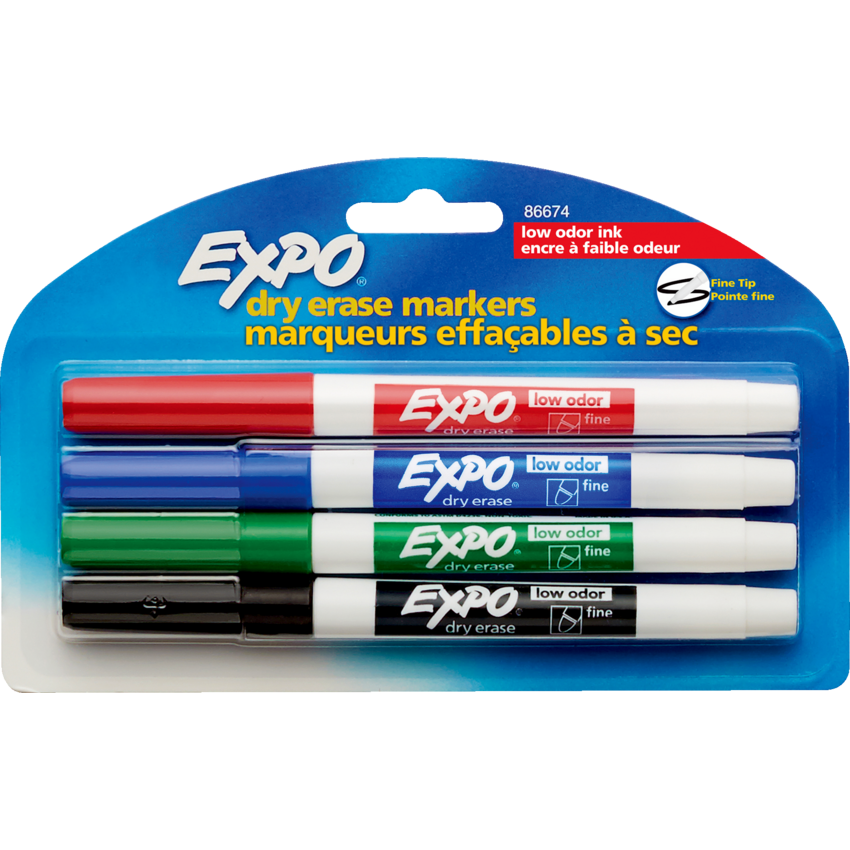 Expo® Low Odour Dry Erase Markers Fine Assorted Colours 4/pkg