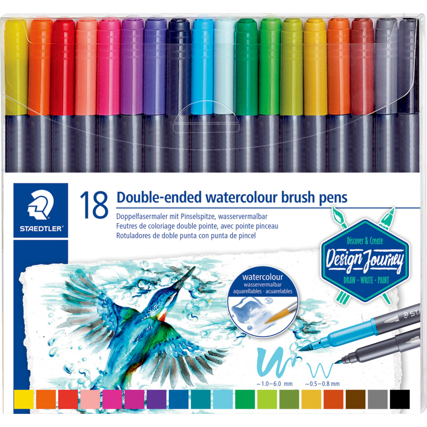 Staedtler® Double-Ended Watercolour Brush Pens Assorted Colours 18/pkg