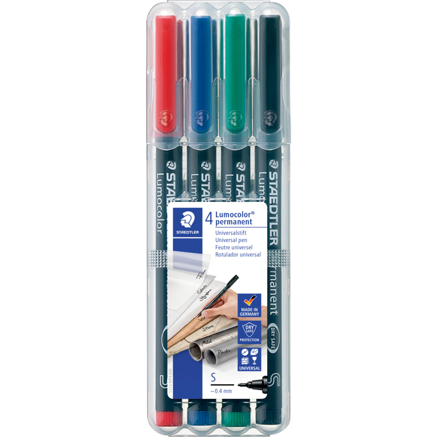 Staedtler® Lumocolor® Markers Permanent Super-Fine Tip Assorted Colours 4/pkg