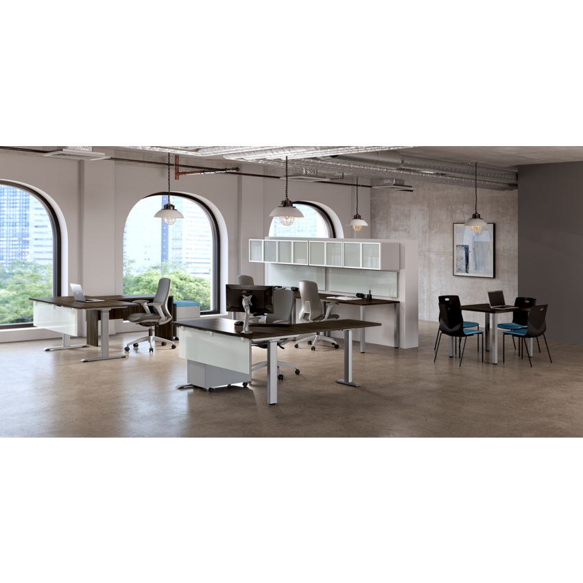 HDL® Calypso Series Electric Height Adjustable Tables 71”W x 29-1/2"D x 24-2/5"H Grey Dusk finish