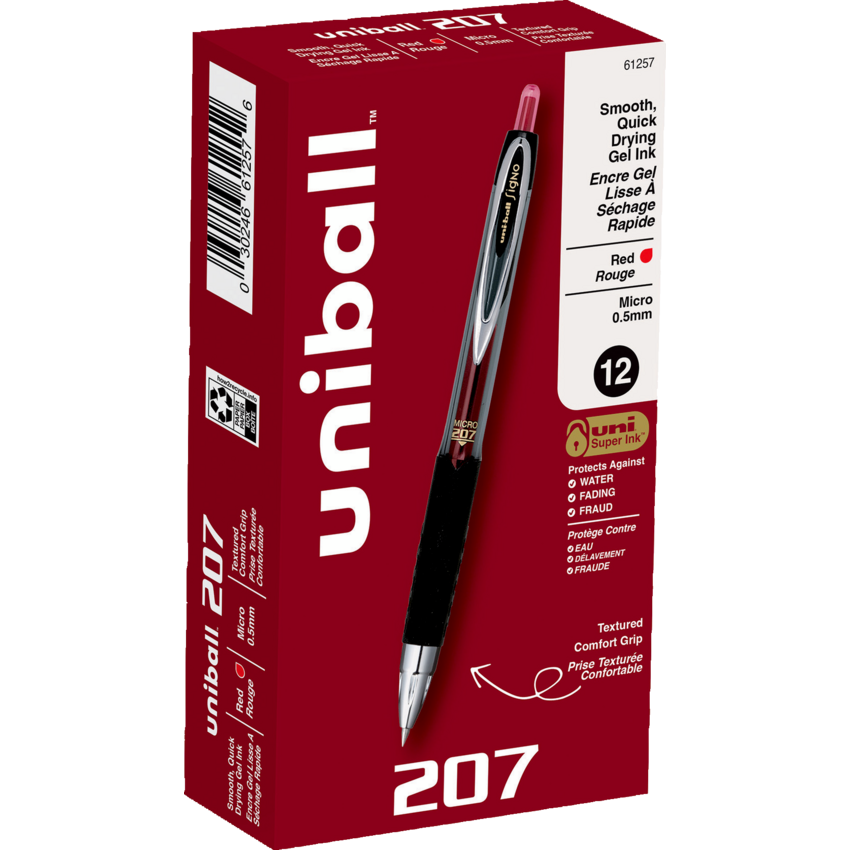 uni-ball® Signo 207™ Retractable Gel Micro Pens 0.5 mm Red 12/box