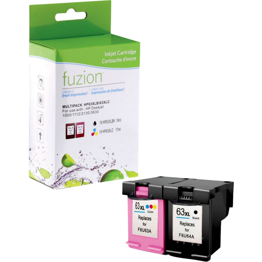 fuzion™ Remanufactured Inkjet Cartridges (HP 63XL) Black, Cyan, Magenta, Yellow