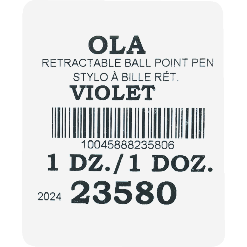 Zebra Ola™ Retractable Ball Point Pen Medium Point Purple 12/box